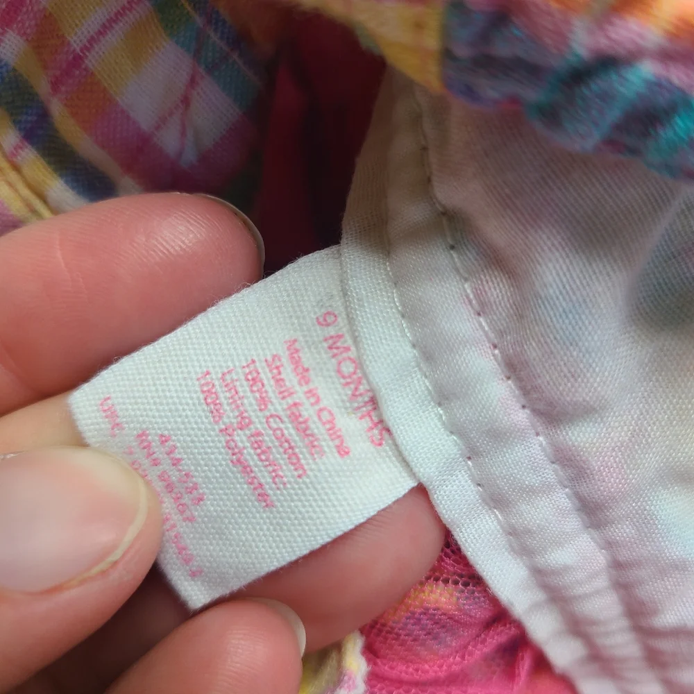 OSHKOSH B'GOSH girls pink & yellow plaid bib overall pinafore dress 9 months